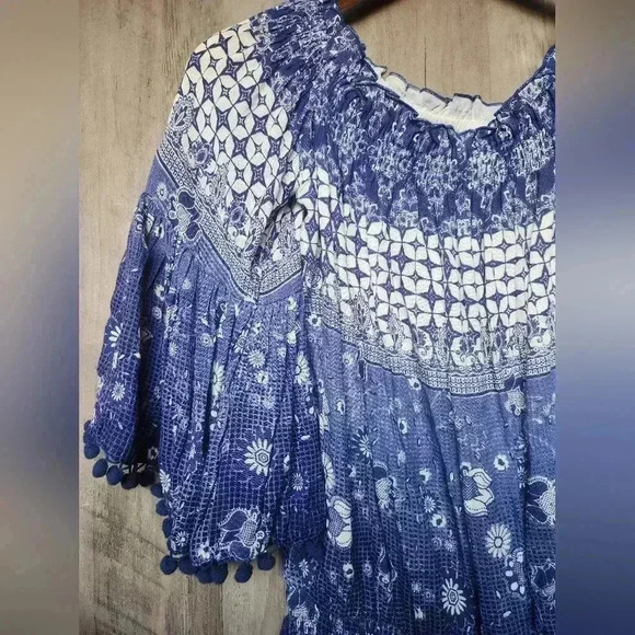 Anthropologie Raga Mazo Pommed Boho Blue Romper Women's Small - Picture 7 of 11